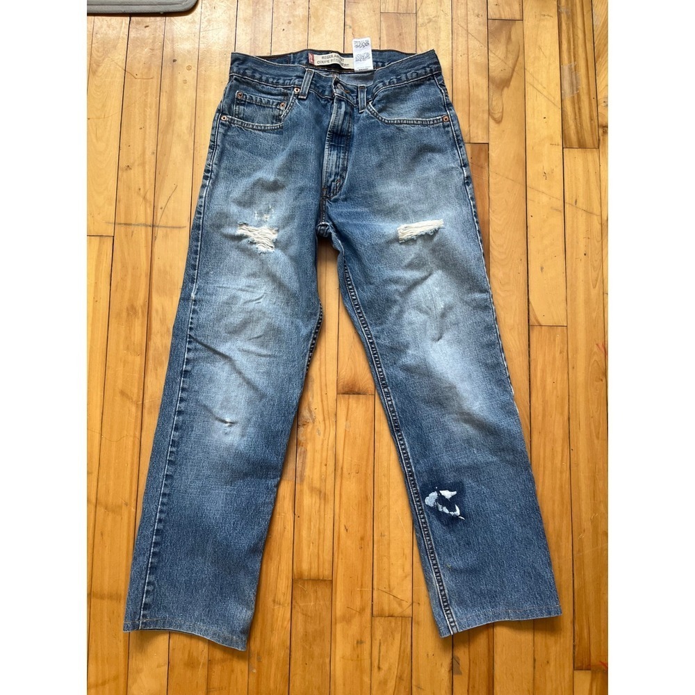 Levi Strauss & Co 505 Jeans Mens 31x32 Regular Fit Distressed Blue Cotton